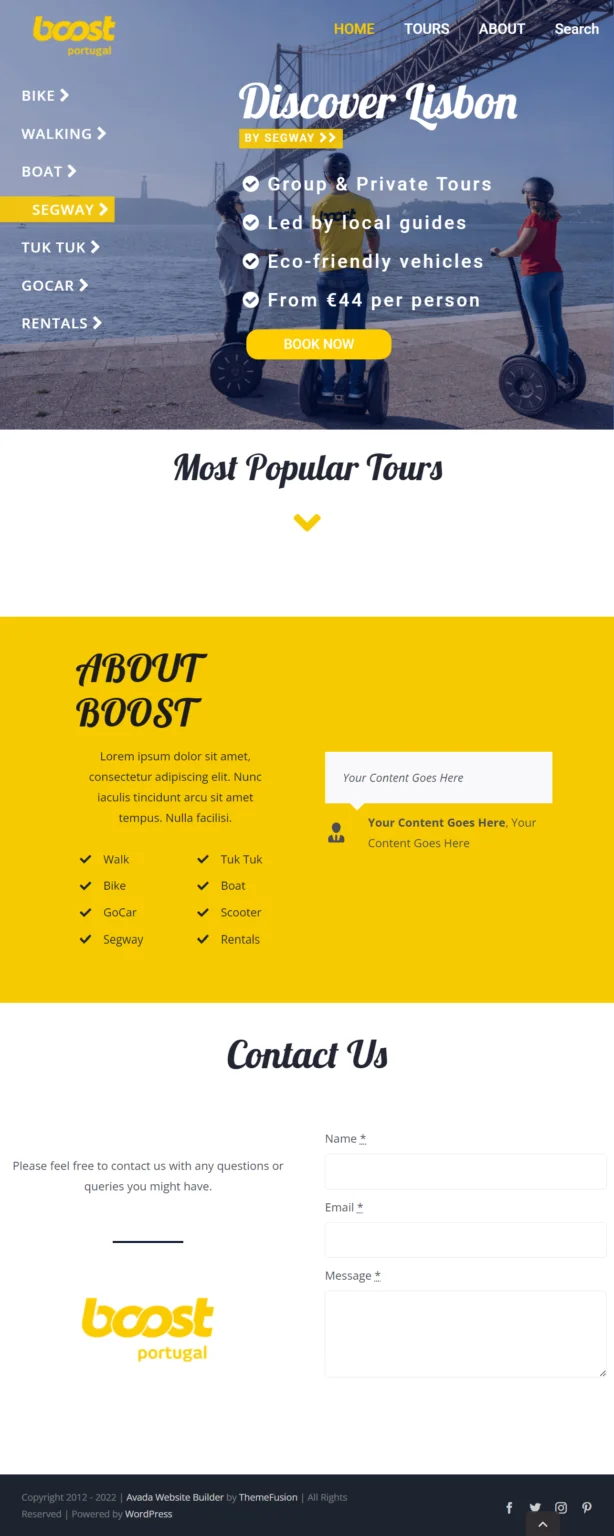 Screenshot of full Boost Portugal website homepage